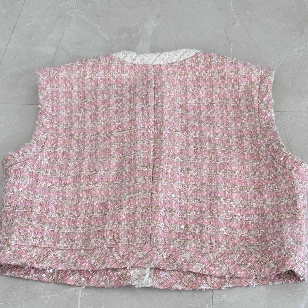 Sandro Pink Tweed Sleeveless vest Jacket - Picture 4 of 4